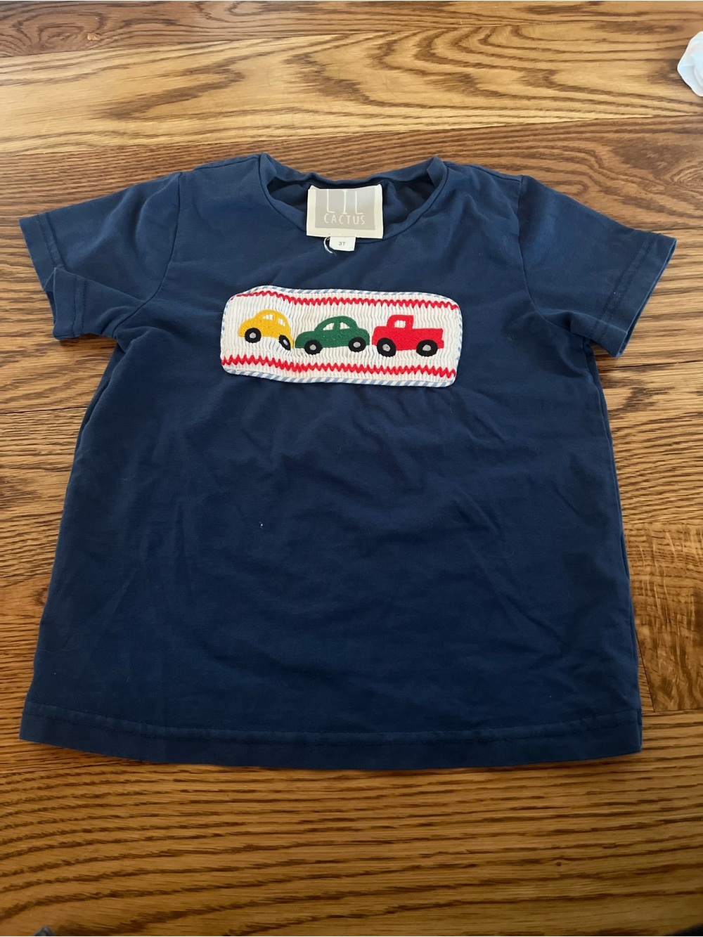 Lil Cactus Navy Kids Tee with Colorful Car Applique shirt 3T